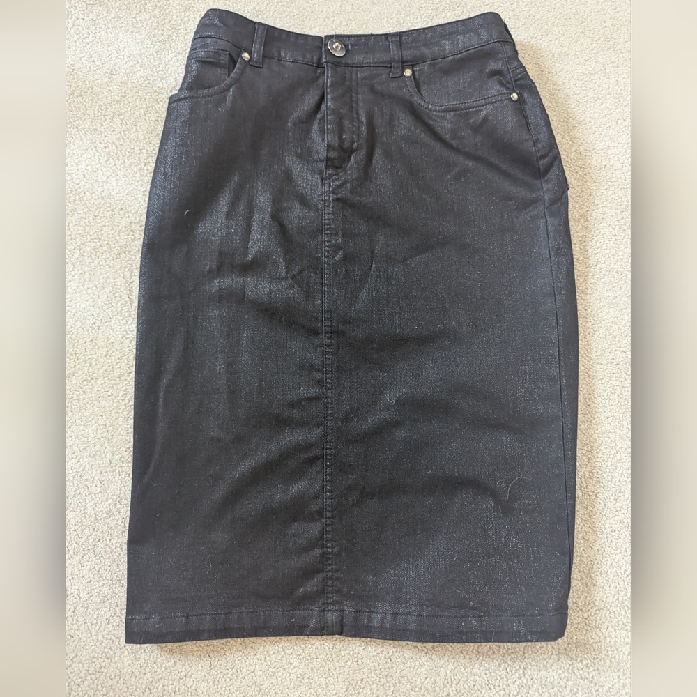 Simon Chang Black Denim Pencil Skirt